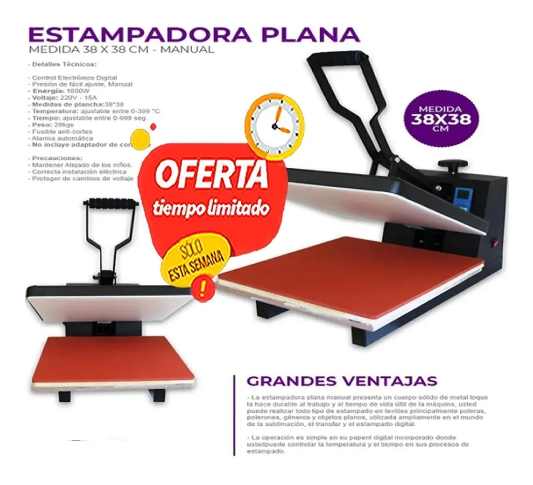 Plancha Plana 38x38 Sublimación Transfer y DTF - TAINO®