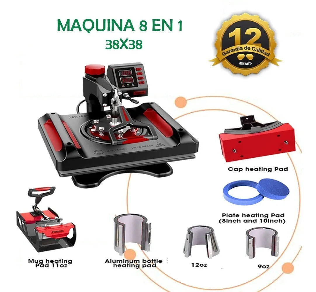 Maquina de Sublimacion 8 En 1 Plancha 38X38 FREESUB Polos Tazas