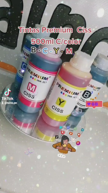 Tinta Cian Premium 1/2 Litro Para Impresoras HP Canon Epson Brother